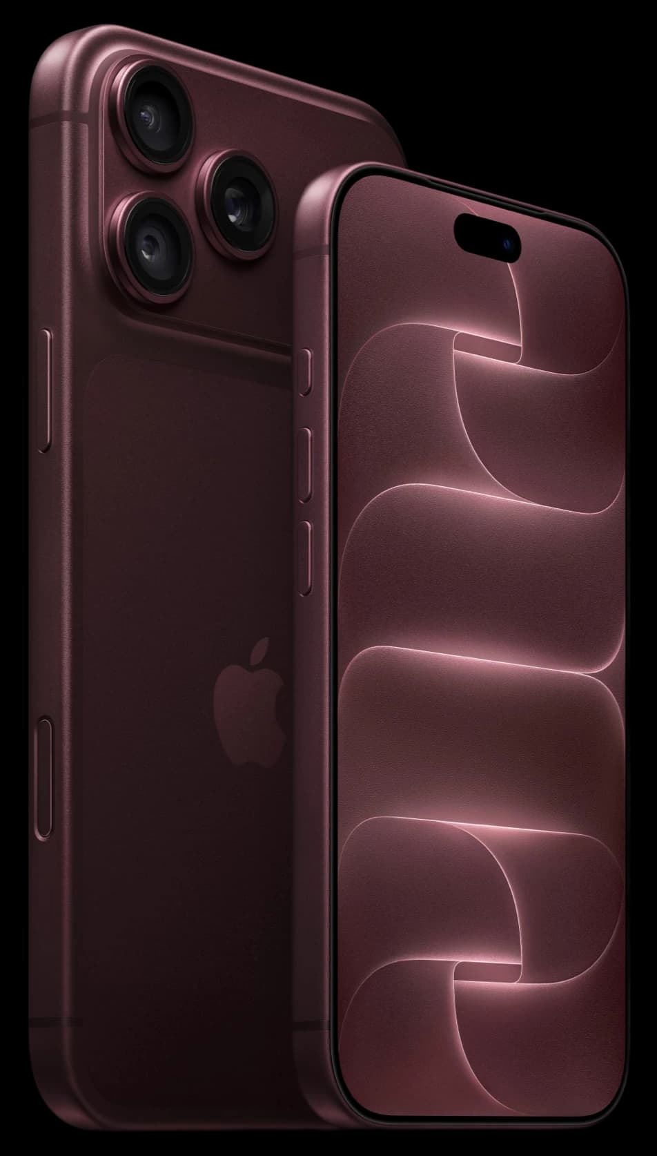 iPhone 18 Pro in burgundy, front and back, on a transparent background